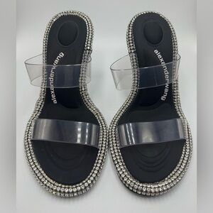 ALEXANDER WANG NOVA CRYSTAL SLIDE SANDAL BLACK/SILVER 36